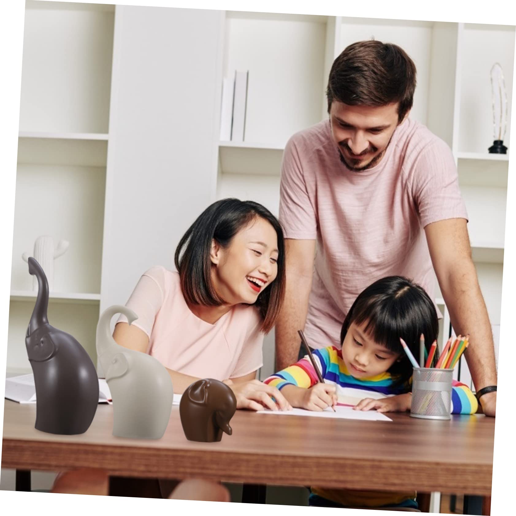 Zerodeko Figura de Elefante de Cerámica Creativa, 3 Piezas para Decoración