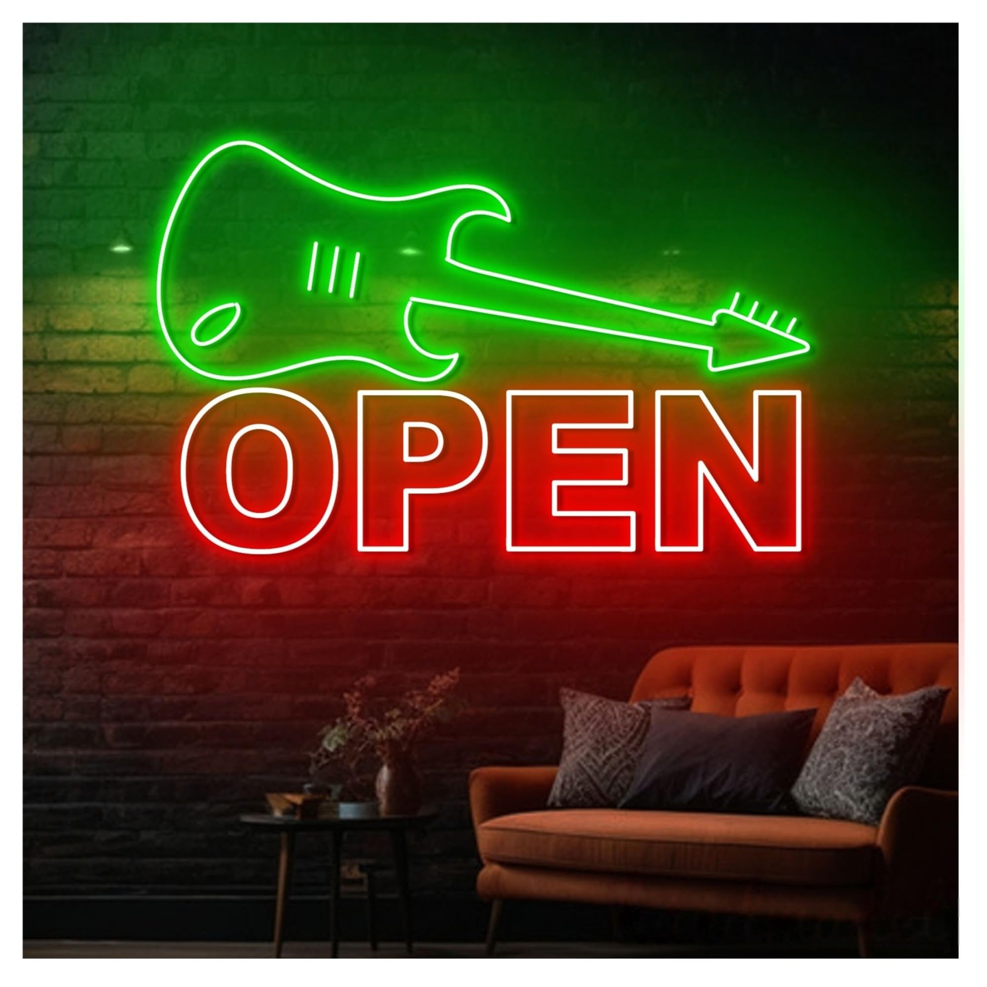 Insegna al Neon Insegna Al Neon Aperta Con Chitarra, Luce A LED, Strumento Musicale, Sala Musica, Negozio, Decorazione, Vetrina,ingresso Aziendale 60cm