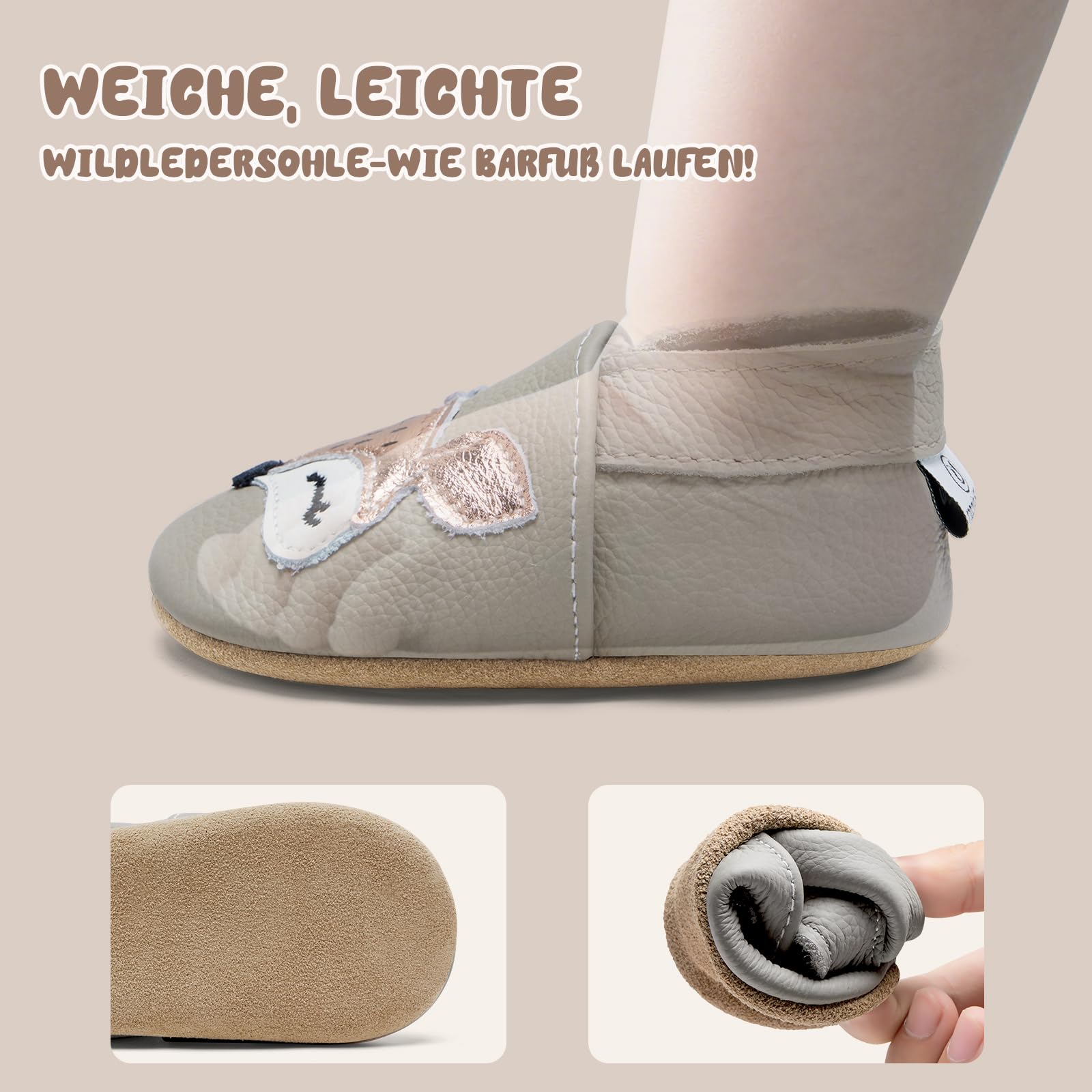 IceUnicorn Krabbelschuhe Baby Lauflernschuhe Jungen Mädchen Weicher Leder Babyhausschuhe Kleinkind Rutschfeste Lederschuhe Baby