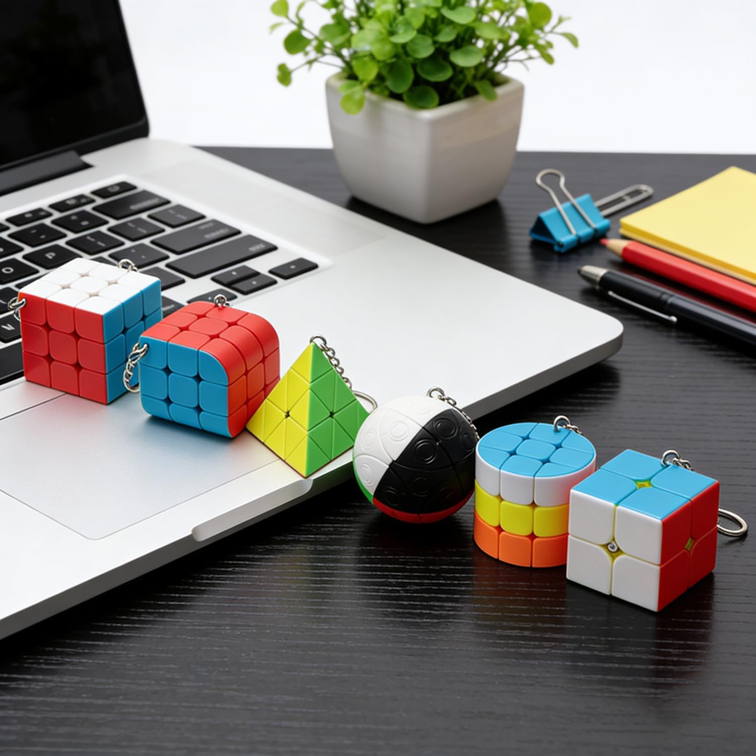 SUN-WAY Speed Cube Set of 2x2 3x3 Cylinder Trihedron Pyramid and Magic Ball Cubes Magic Cube Set Brain Teasers for Kids and Adults Stickerless Keychain Mini Cube Bundle with Gift Box (6 Pack)