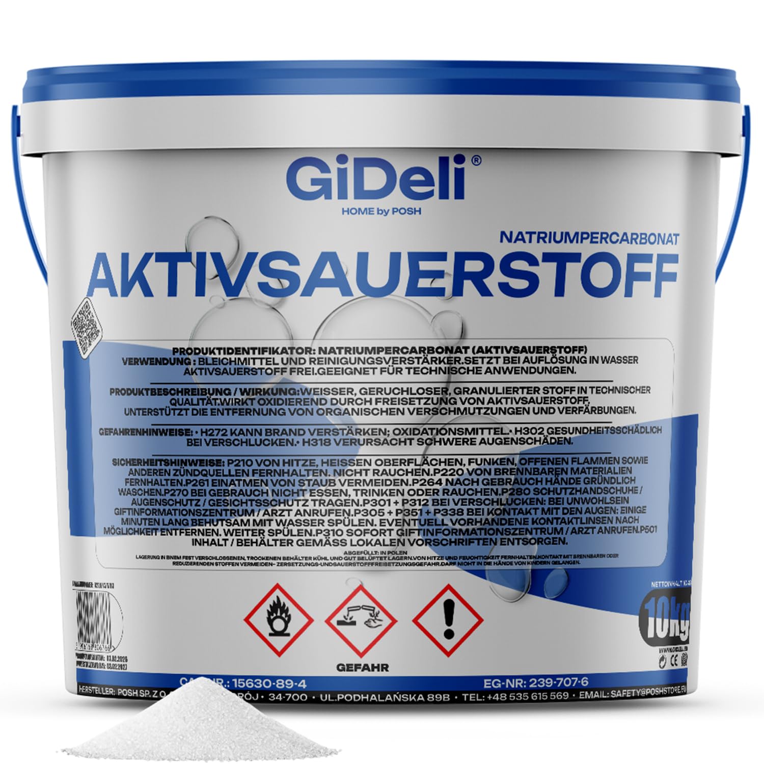 GiDeli Detergente a ossigeno attivo e smacchiatore da 10 kg, in secchio, detergente senza cloro contro macchie ostinate e scolorimenti, amplificatore di lavaggio per capi bianchi e colorati