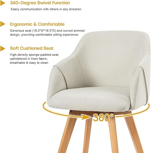 Miniatura 4 de Swivel Dining Chairs Set of 4, Mid Century Modern Dining Chairs with Arms, Fabric Upholstered Kitchen Dining Room Chairs with Wood Legs for Living
