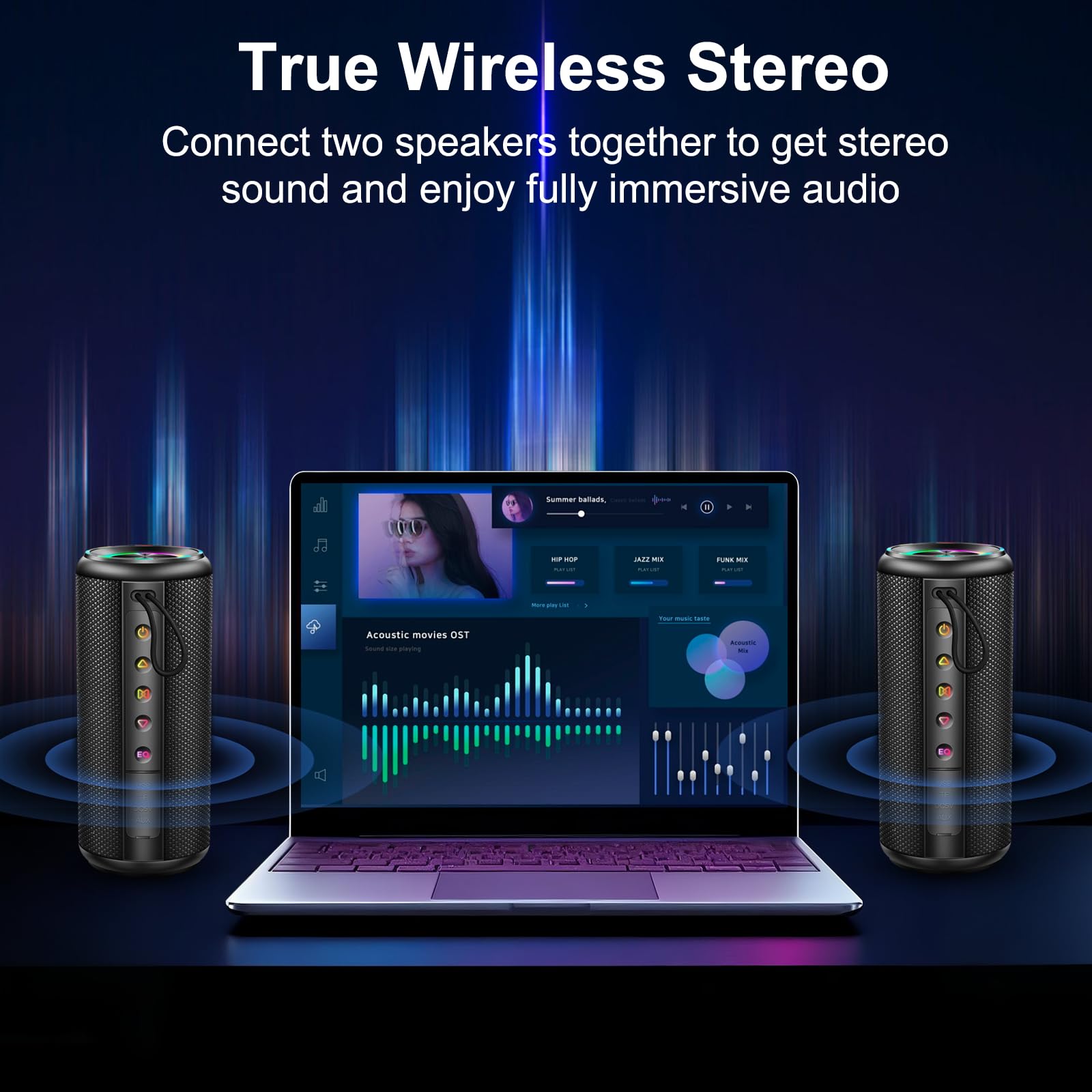 Cassa Bluetooth Potente 30W, Altoparlante Bluetooth con Doppio Driver Basso, 30H Autonomia, 5 RGB Modalità, Accoppiamento TWS, IPX7 Impermeabile, Supporto AUX/TF, Speaker Bluetooth per Feste/Viaggi