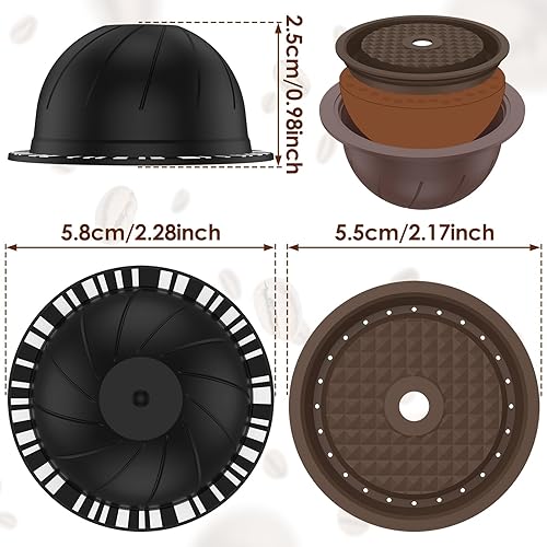 Miniatura 2 de Tzdxfgl 4 cápsulas recargables Vertuo para máquina Nespresso, juego de cápsulas de café reutilizables con 2 tapas de silicona, cepillo para cuchara,