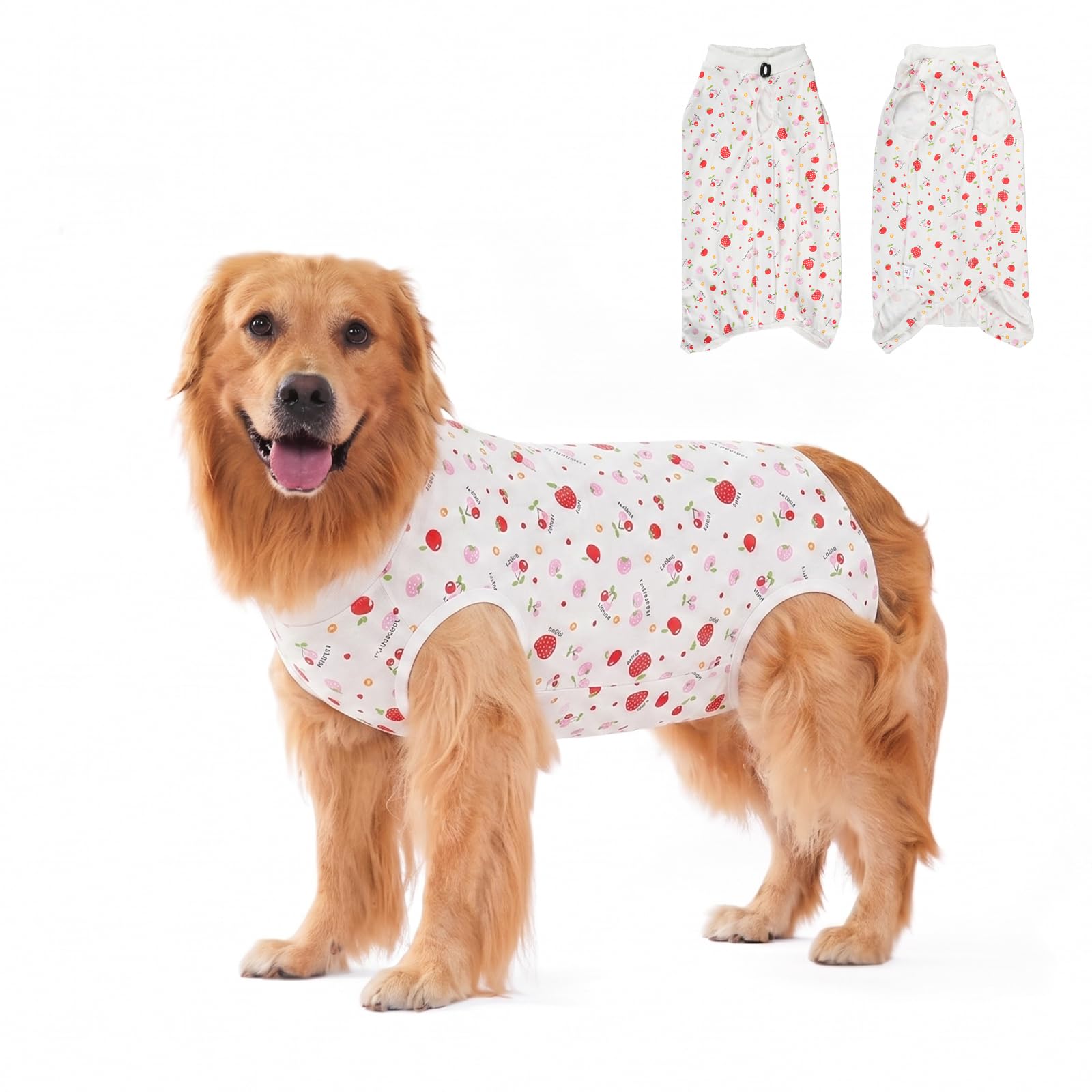 DoggieKit Dog Surgery Recovery Suit,Dogs Recovery Suits for Female and Male,Dog Surgical Suit,Surgical Vest for for Small Medium Large Dogs (White-Fruit, L) — image 1