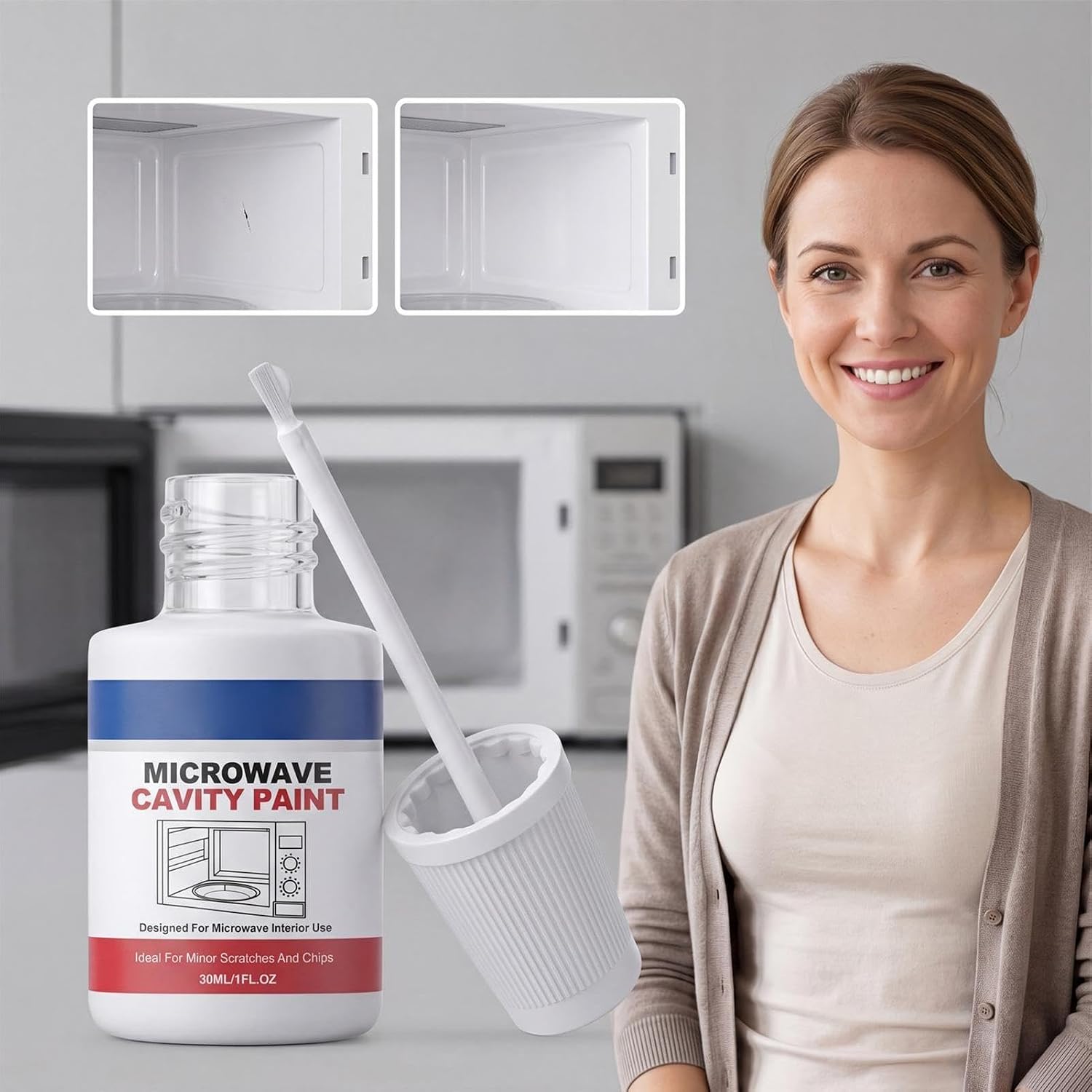 Microwave Cavity Repair Paint with Brush Food Safe High Gloss Universal