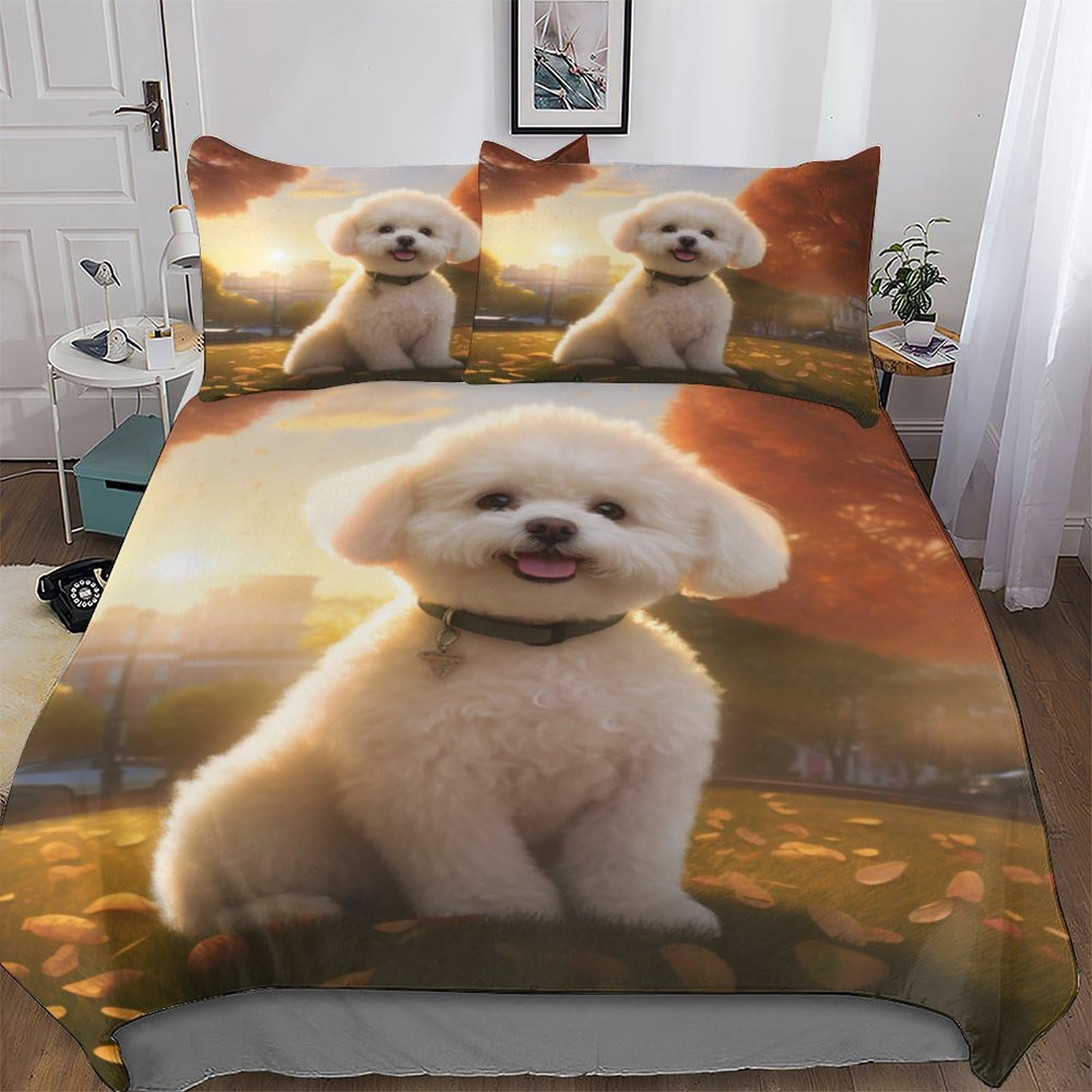 Ppzyy Bichon Frises Duvet Cover Set 3D Bedding Set Microfiber Comforter Cover 2Pcs With Pillow Shams, Soft Quilt Covers For Kids Adult Single(135X200cm)