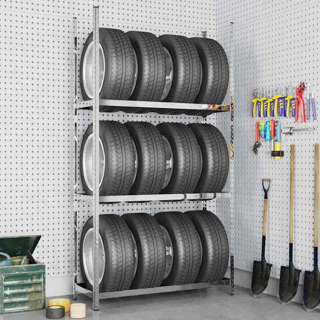 Scaffale per pneumatici, 3 ripiani, in acciaio, 110 x 40 x 200 cm