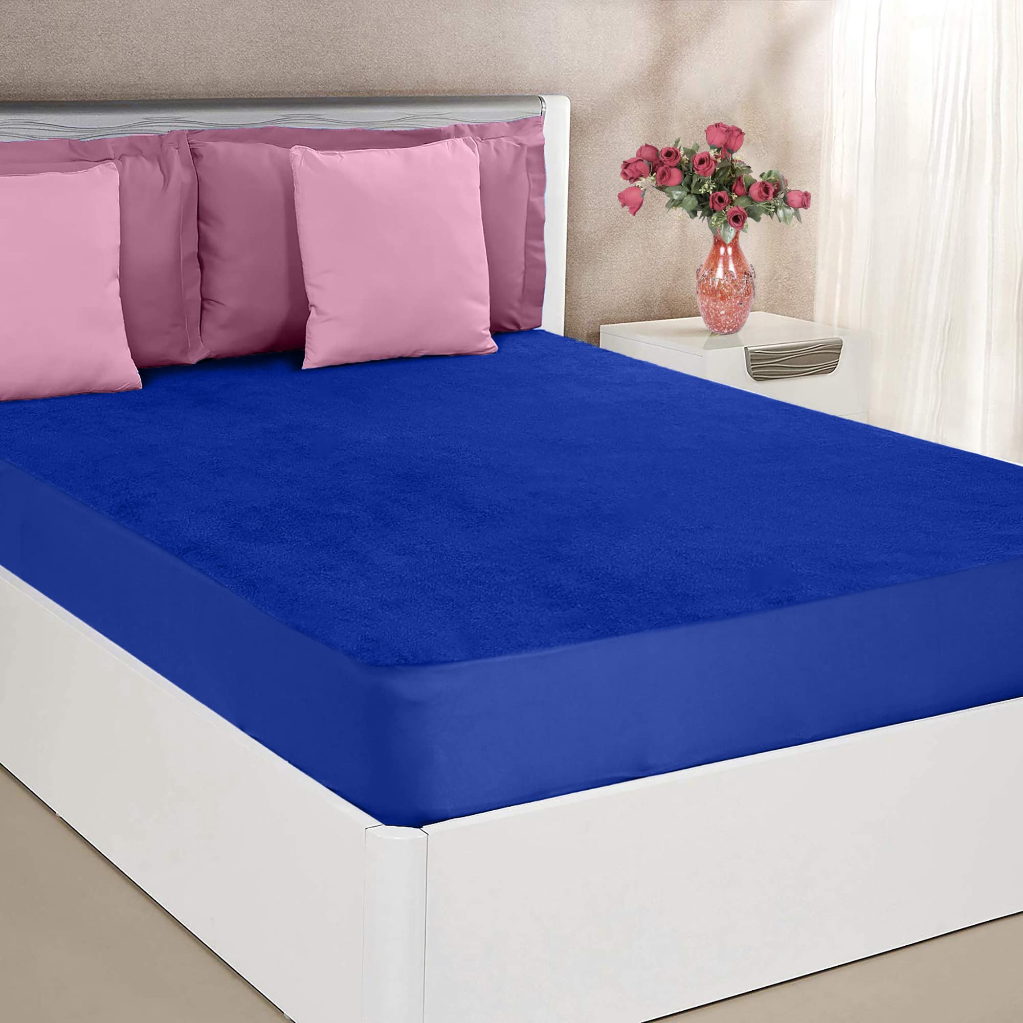 Mattress Protector 100% Waterproof Premium Cotton Feel Mattress Protector King Size 78x72 Inch|Ultra Soft Breathable & Hypoallergenic Fitted Bed Protector Terry Cover(6.5x6 feet, Royal Blue)