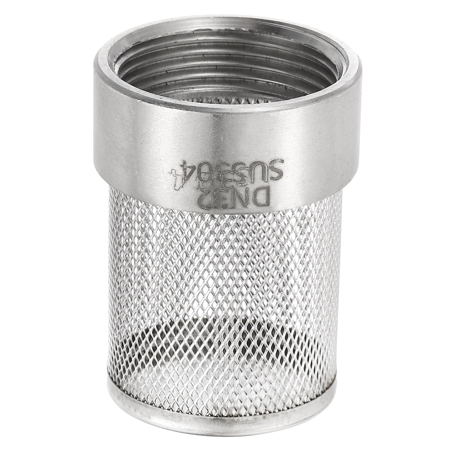 sourcing map 1.2 Inch 304 Stainless Steel Filter Cover, Hose Inlet Suction Strainer Filter, Connected to DN32 1.2" PVC Water Pipe to Reduce Solid Entry (67mm Length, 39mm Thread Dia) — image 1