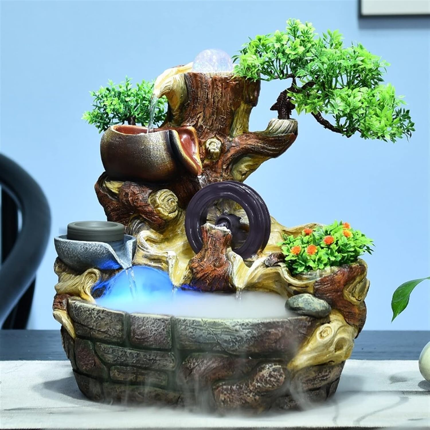Waterfall Fountain Indoor Tabletop Water Fountain Rockery Decor Lucky Resin Waterfall Fountain Desktop Office Home Decoration Tabletop Fountains