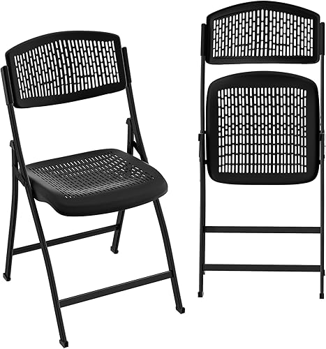 Miniatura 9 de Silla plegable blanca con asiento de malla transpirable y marco de metal resistente para interiores y exteriores, fiestas, eventos, bodas, patio,