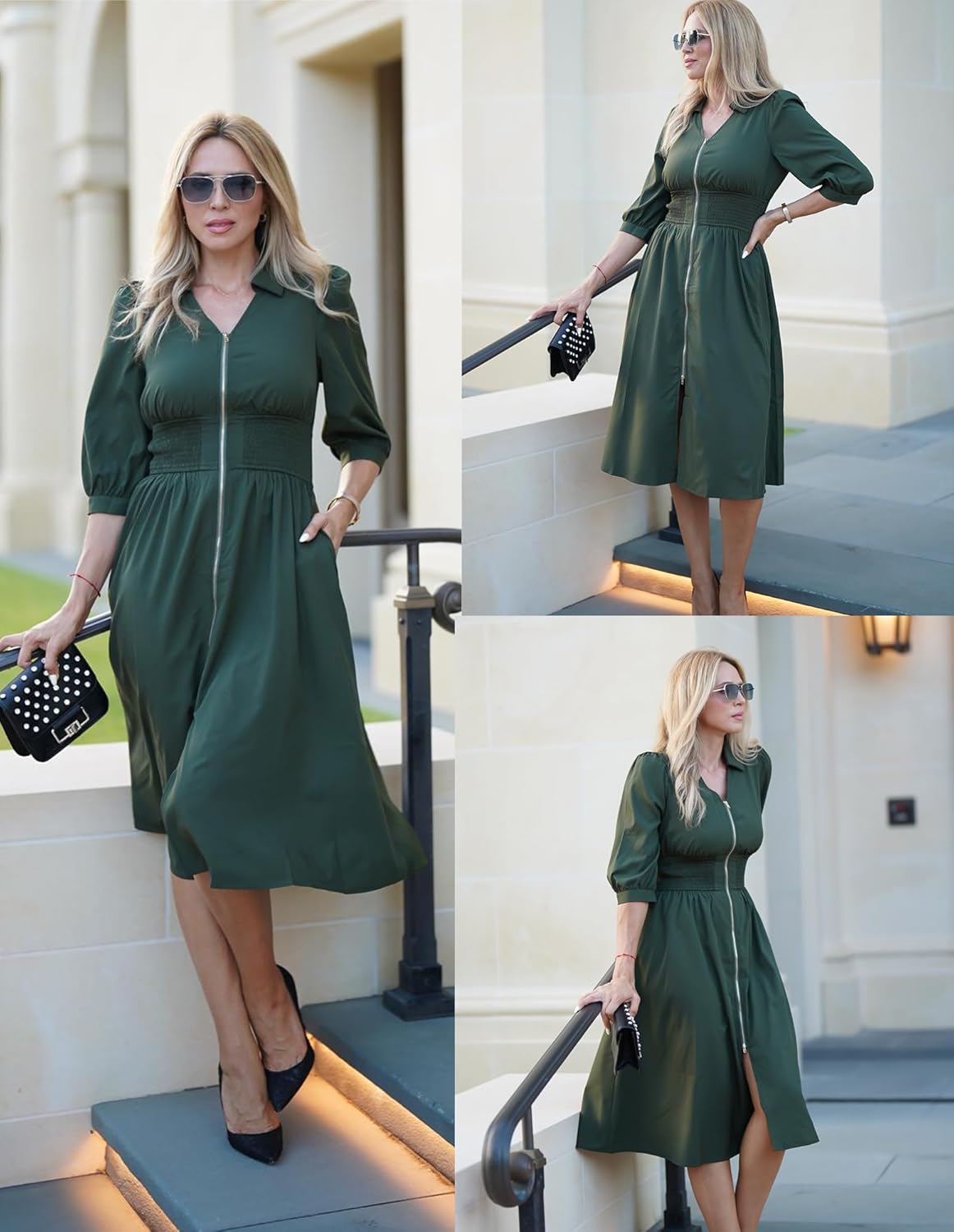 GRACE KARIN Womens Summer Midi Dress 2026 A Line Business Office Work Dresses Fit and Flare 3/4 Sleeve Dress with Pockets - Image 7