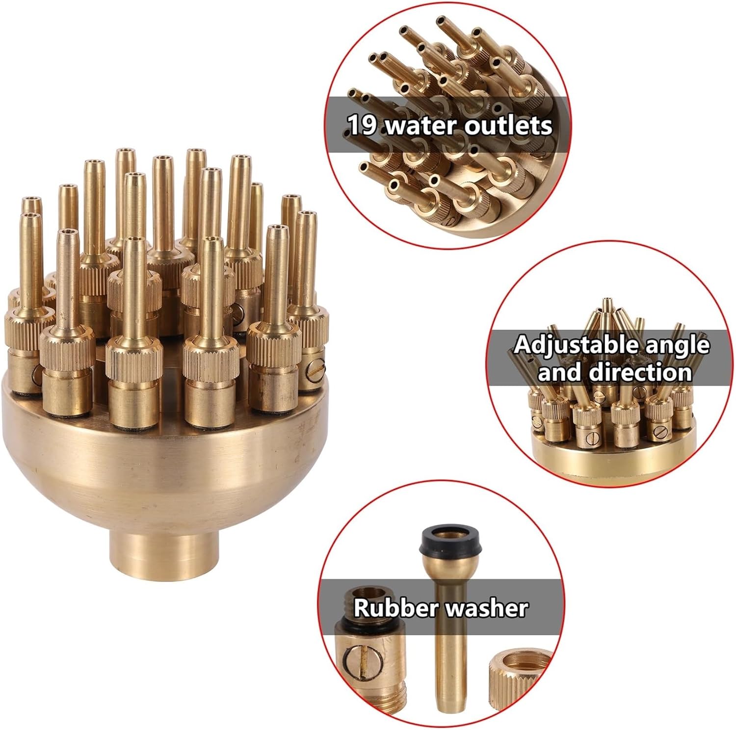 Brass Fountain Nozzle Fountain Nozzle Brass Three Tier Fireworks Fountain 1" 1.5" Porous Fountain Nozzle Head Pond Landscape Fountain(1inch)