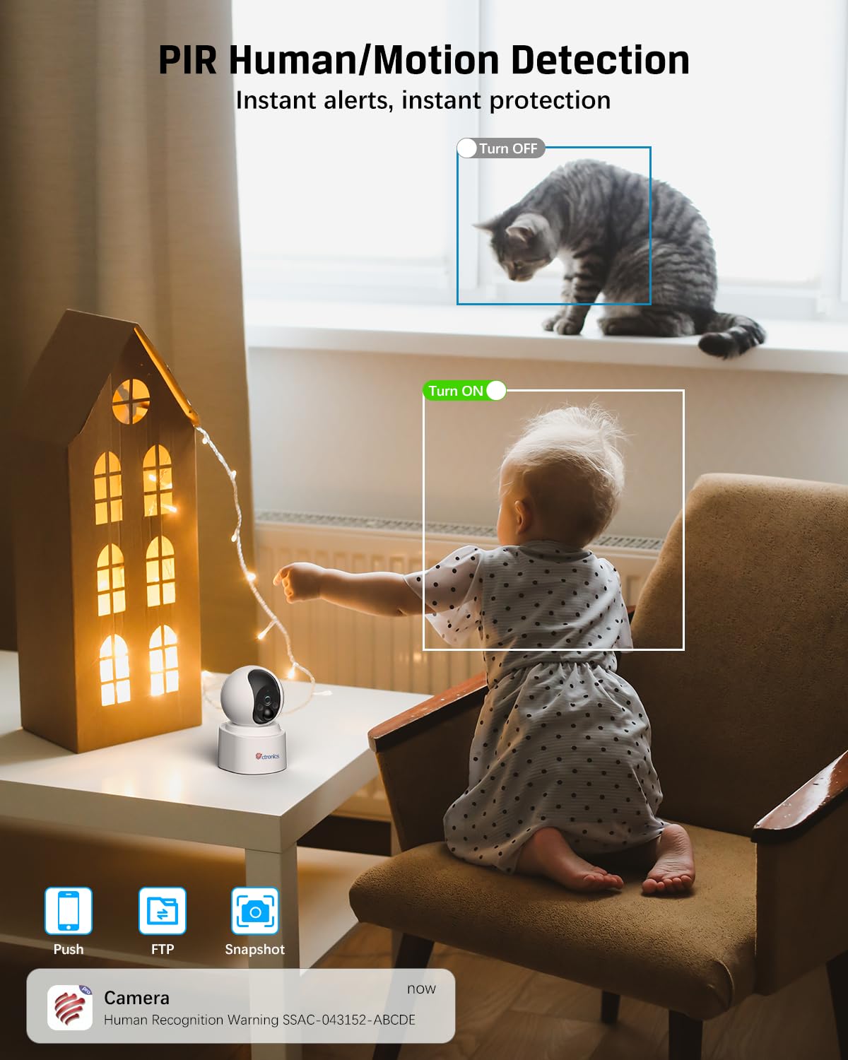 Telecamera WiFi Interno Senza Fili Con Batteria — 2.5K 4MP, Visione Notturna Colori, Rilevamento Umano PIR, Audio Bidirezionale, 5200mAh