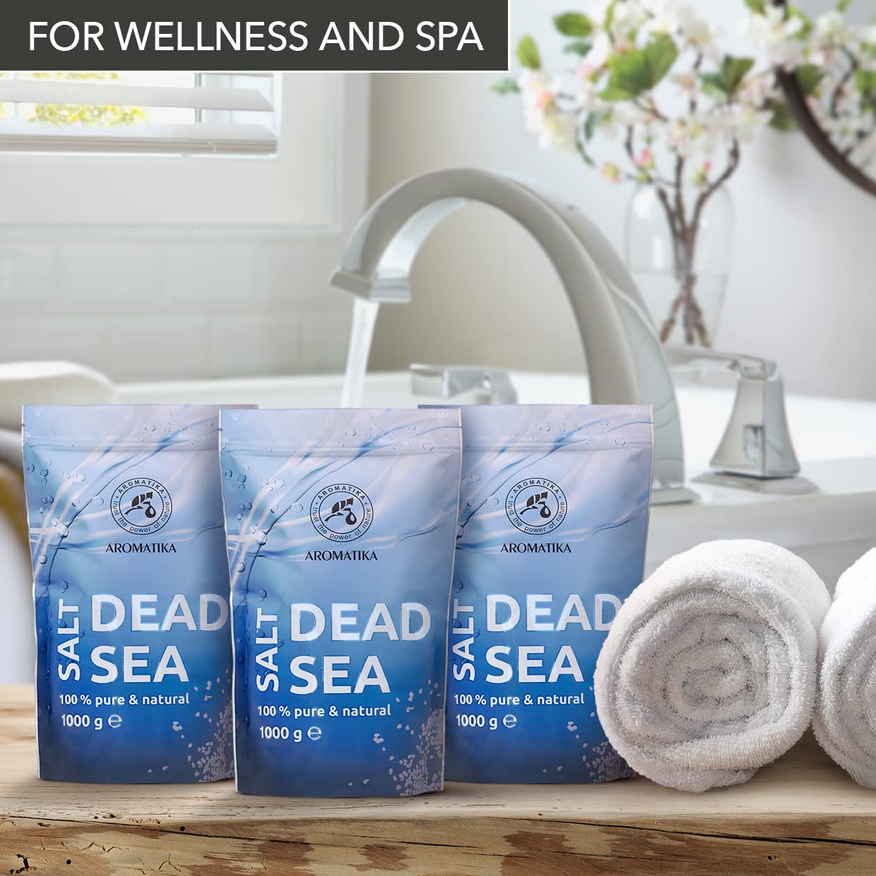 Sal del Mar Muerto 3x1000g (zipper) - 100% Puro y Natural - Belleza - Relajante - Baño Relajante - Cuidado del Cuerpo - Relajación Muscular - Buen Sueño - Sales de Baño de Aromaterapia