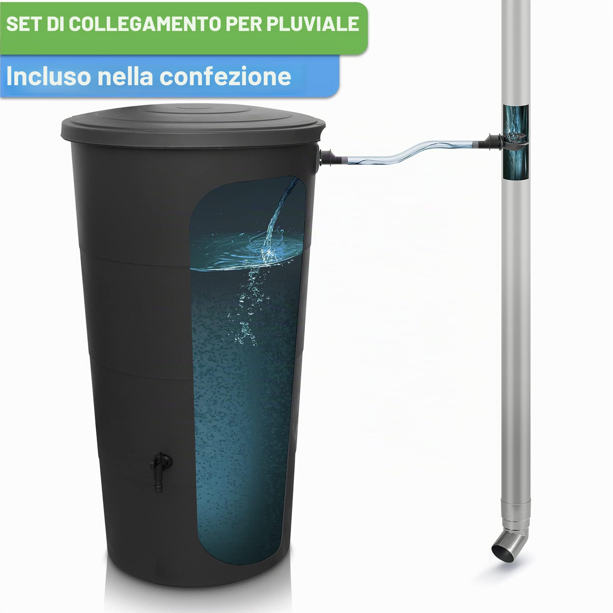 Yourcasa Serbatoio Acqua 200 litri [incluso raccoglitore di pioggia] Cisterna acqua piovana con rubinetto e coperchio – Serbatoio acqua piovana giardino - raccolta acqua piovana (antracite)…
