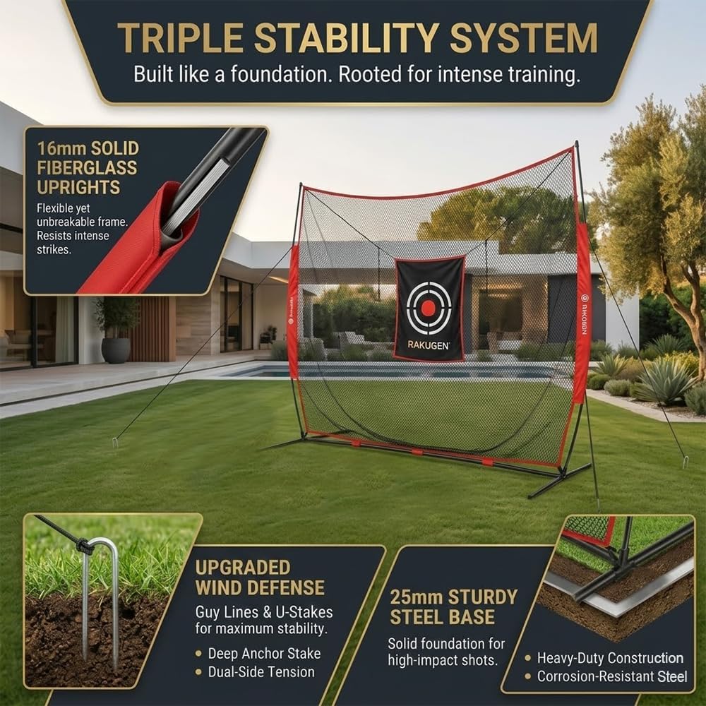 Golf Hitting Net Practice Driving Target: 12x10FT Triple Stability Steel Base - Quiet Mercerized Fleece Backyard Training Aid
