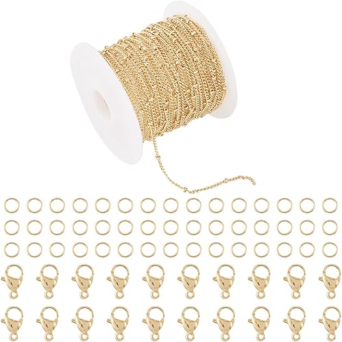 Cadenas de eslabones de latón trenzadas de 49 pies con cable soldado de plata con cuentas de satélite con carrete de 0.079 x 0.059in para pulsera,