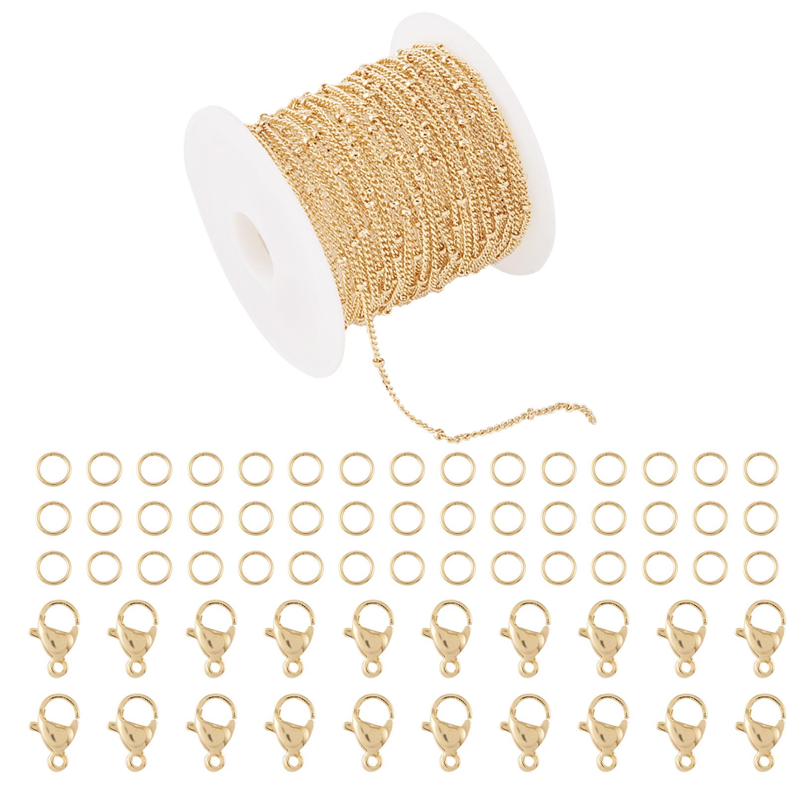 Cadena De Cable Chapada En Oro De 18k (5 Metros) Con 20 Cierres Y 40 Anillos - Para Joyería Y Manualidades