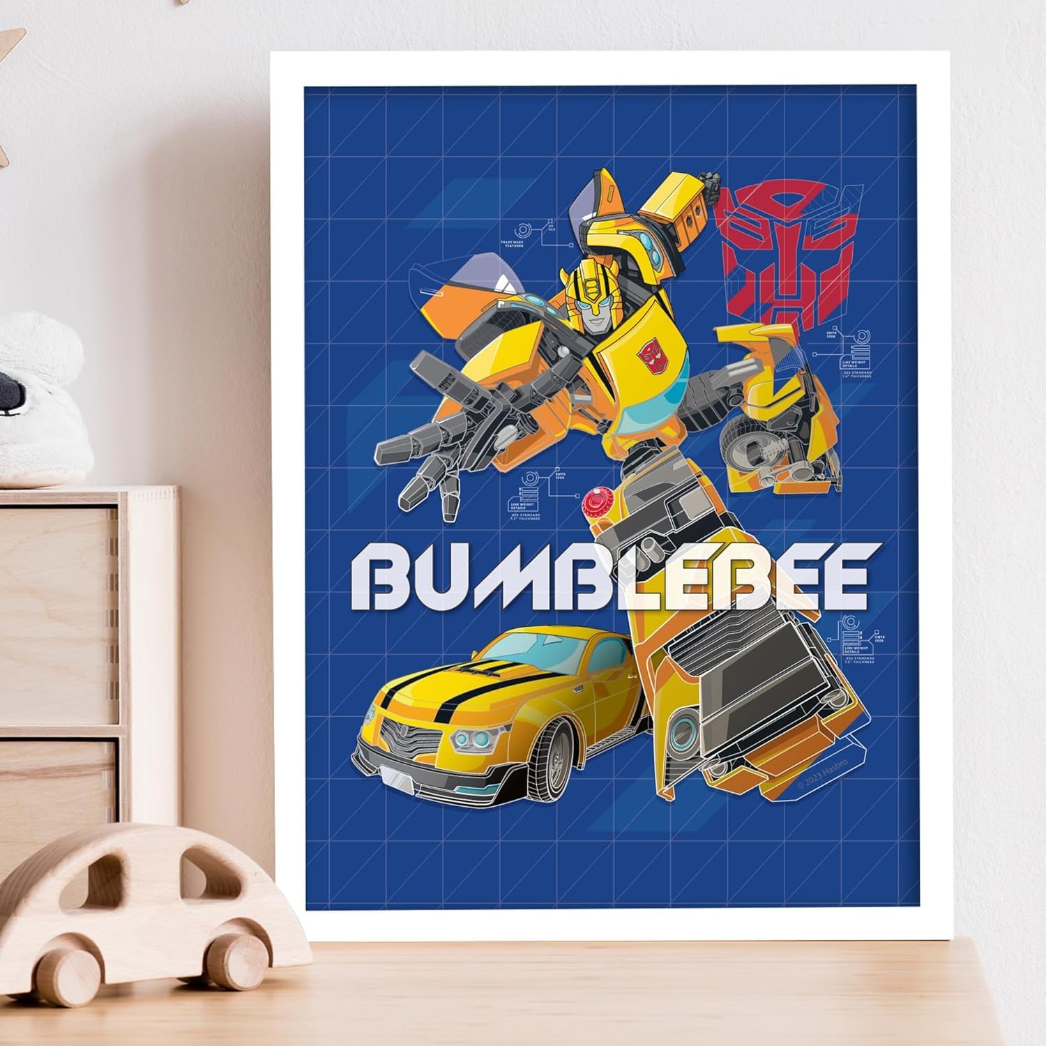 Themed Blue-Gray Transformers Print - Bumblebee Blueprint Wall Art Poster (29.7Cm X 42Cm - A3)