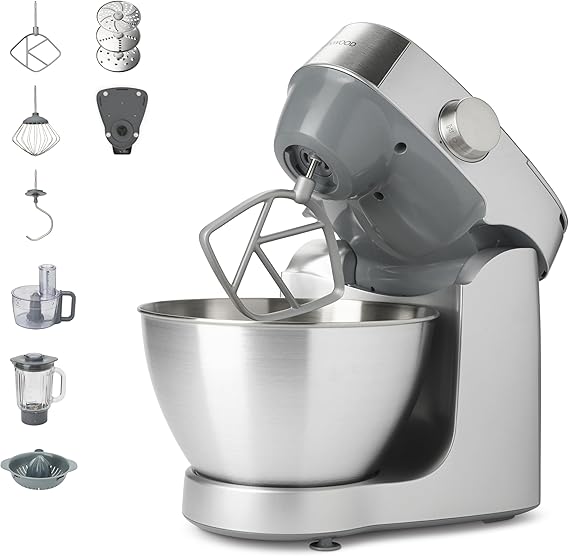 Kenwood Prospero+ KHC29A.O0SI Robot da Cucina, Ciotola in Acciaio Inox da 4,3 L, Incluso Set Accessori 10 Pezzi con 3 Ganci e Fruste, Frullatore Vetro, Food Processor 3 Dischi, Spremiagrumi e Bilancia