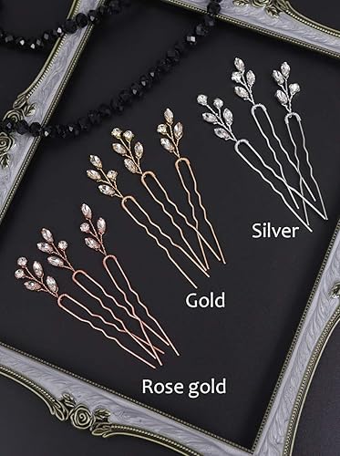 Miniatura 5 de Juego de 3 horquillas de cristal para bodas, fiestas de noche, accesorios para el cabello, paquete de 3 (dorado)