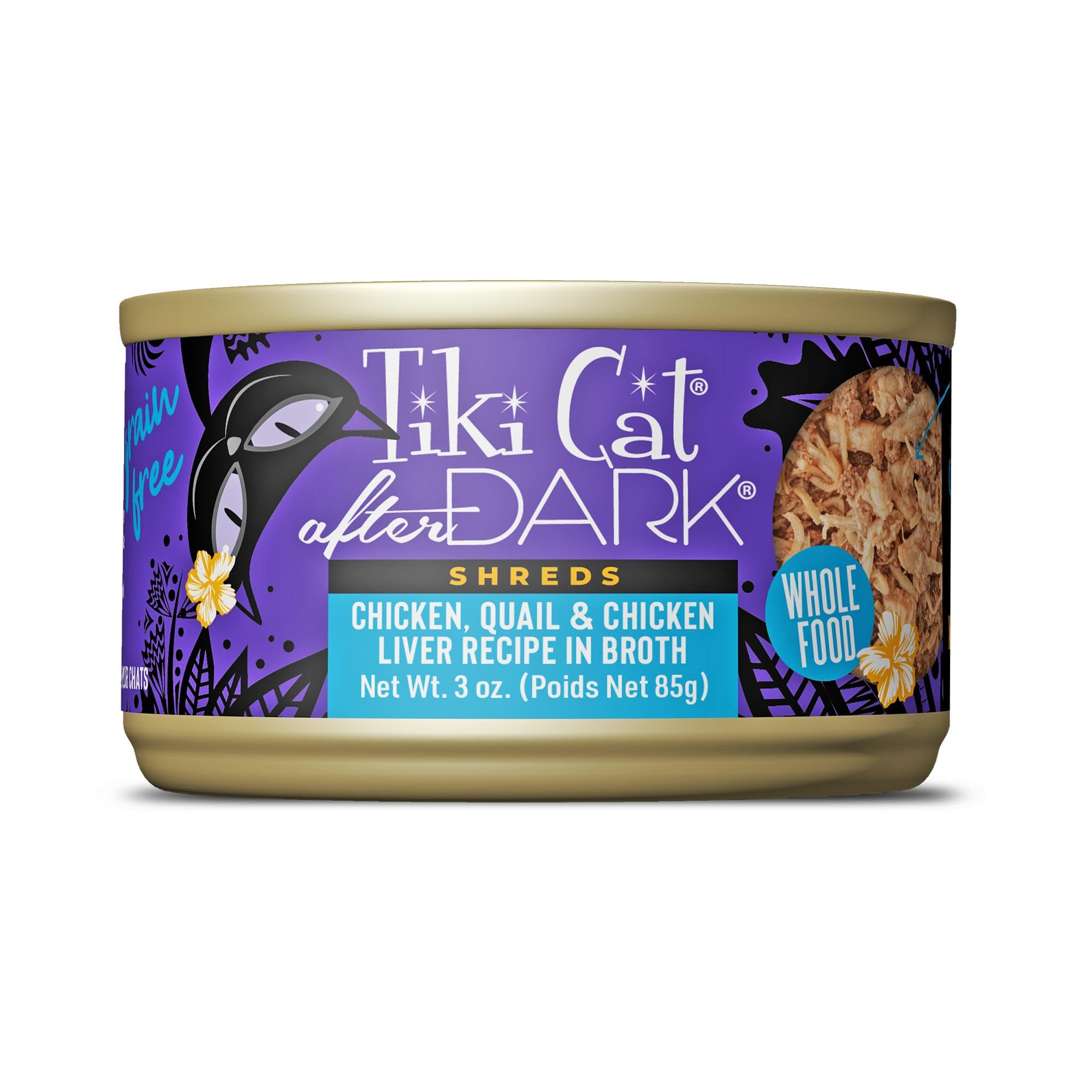 Tiki Cat After Dark Shreds Wet Cat Food, Chicken, Quail & Chicken Liver, 3 oz. Can (12 Count)