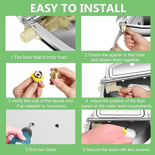 Miniatura 5 de Recipiente de agua automático para ganado con válvulas de flotador, manguera de agua de 39 pulgadas, conector rápido de 34 pulgadas, kit de cuenco