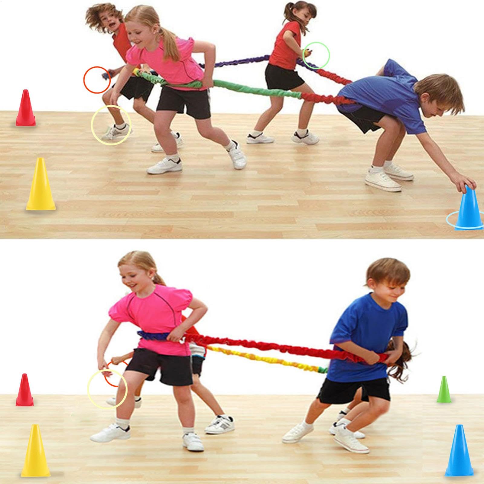 Banda elastica elastica cooperativa in pile, Elastic Cooperative Stretchy Band,Attrezzatura per l'educazione fisica per elementare | Attività di gruppo motoria con secchio marcato per casa, scuola, pa