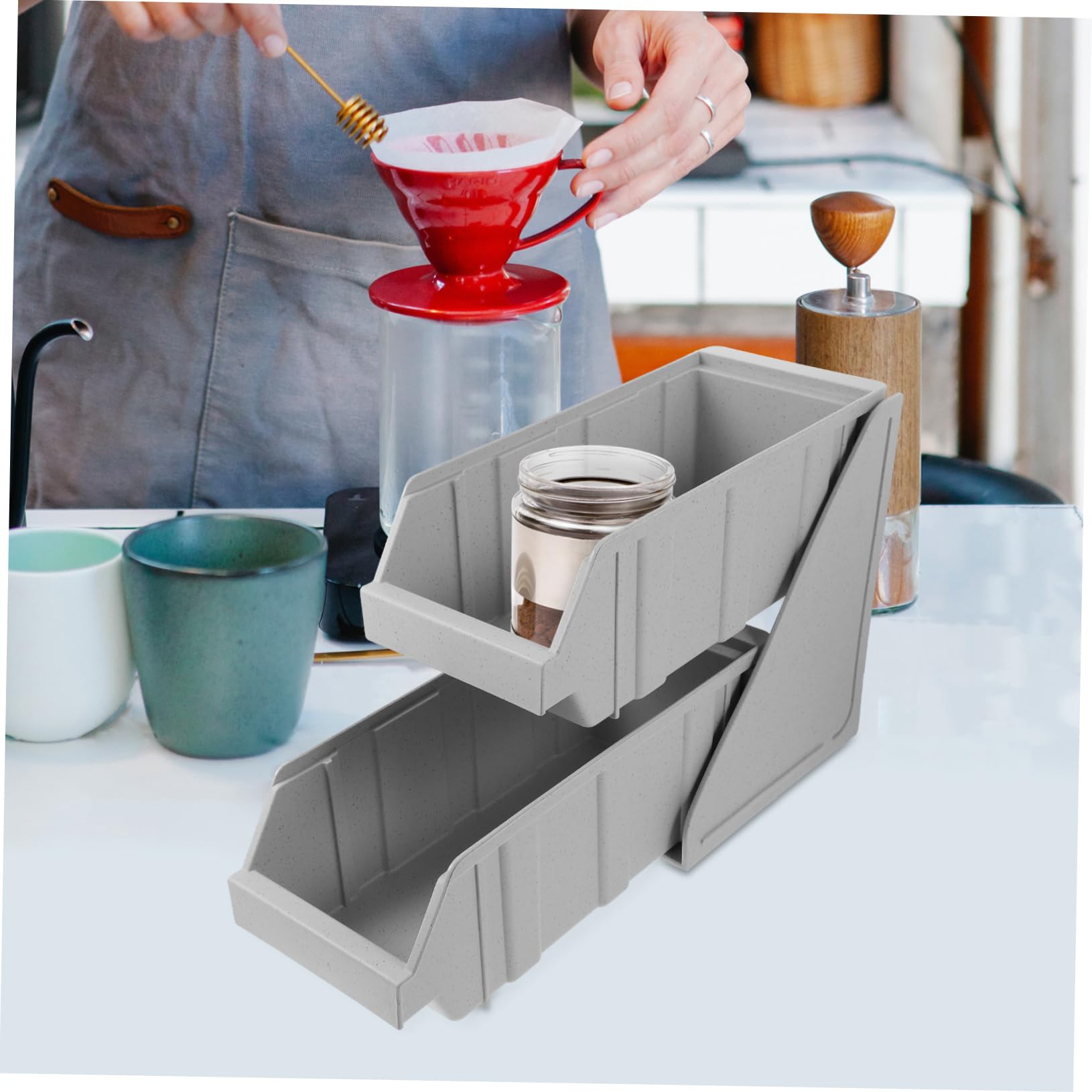 BEBEMOKO Plastic Coffee Tea Bags Inn Sugar Bag Holder Grey Coffee Bar Holder