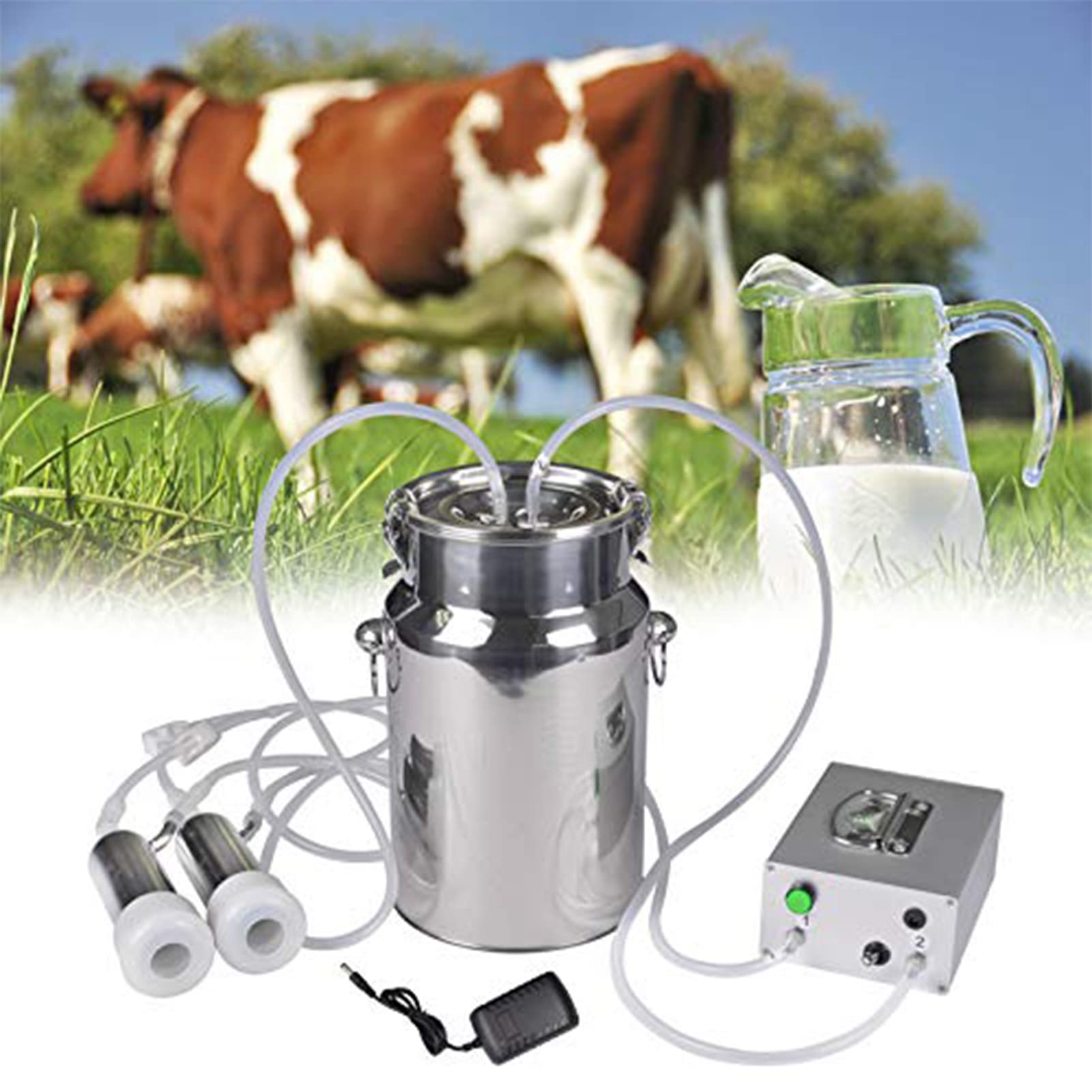AYCDL 14L Electric Milking Machine Pulsation Vacuum Pump Milker,Automatic Portable Pulse Breast Pump w/Milk Tube Brush for Cow
