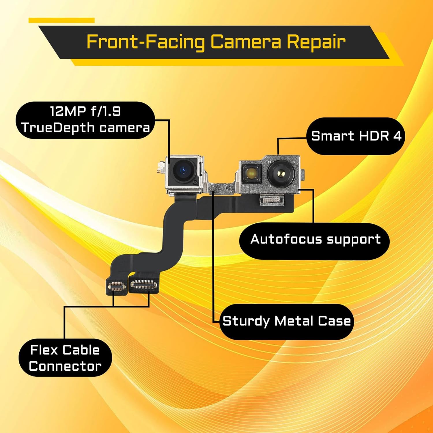 for iPhone 14 Plus Front Facing Camera Replacement Selfie Camera 14plus OEM 12MP Front Camera Flex Cable Module Light Receiver Repair with Fix Tools Kit A2632 A2885 A2886 A2887 A2888