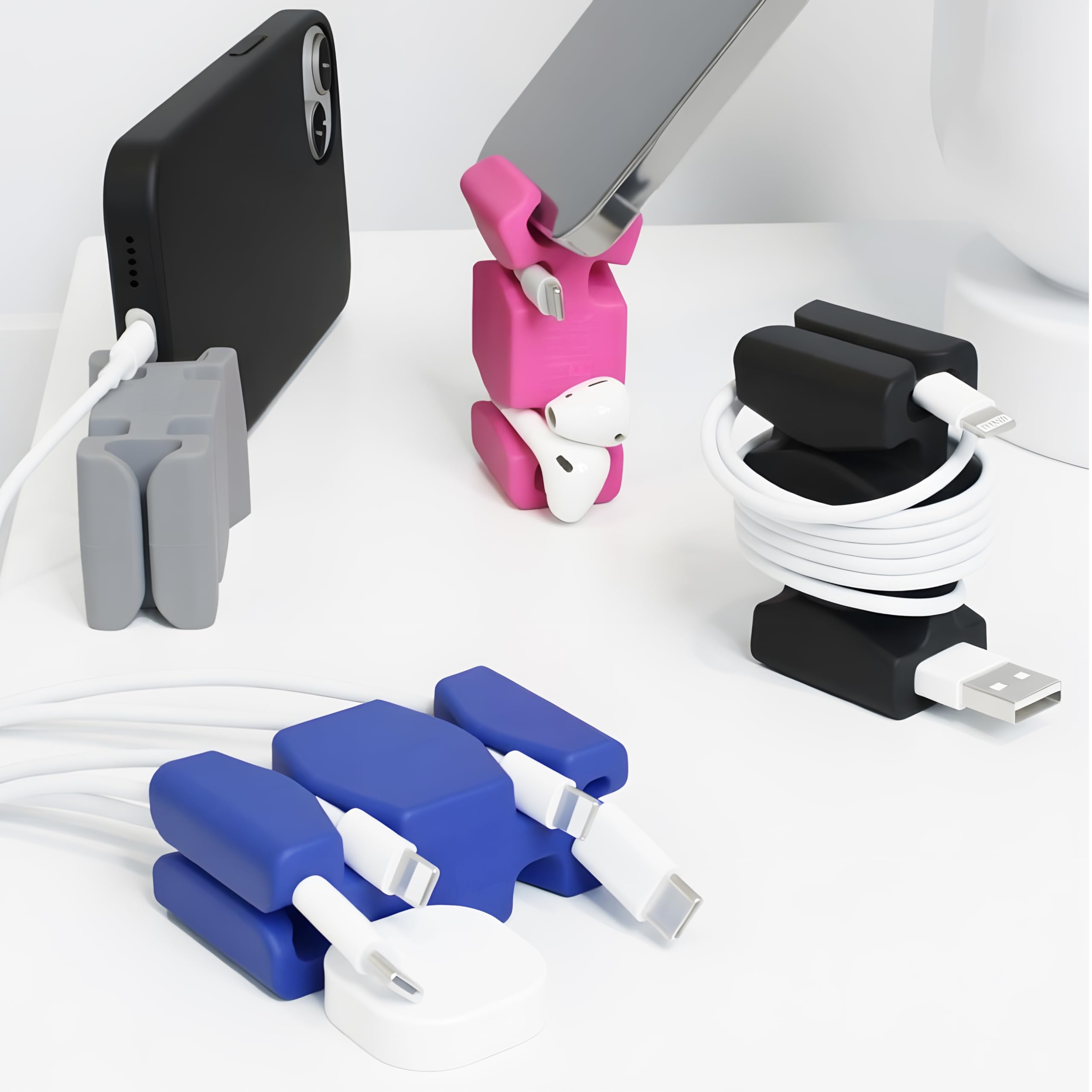 CordBrick 4PK Silicone &amp; Steel Weighted Nightstand Cord Holders. Travel Phone Charger Organizers. Useful iPhone Accessories. Small Gifts for Men, College Students. Tech Gadgets for Teens. Asst Colors