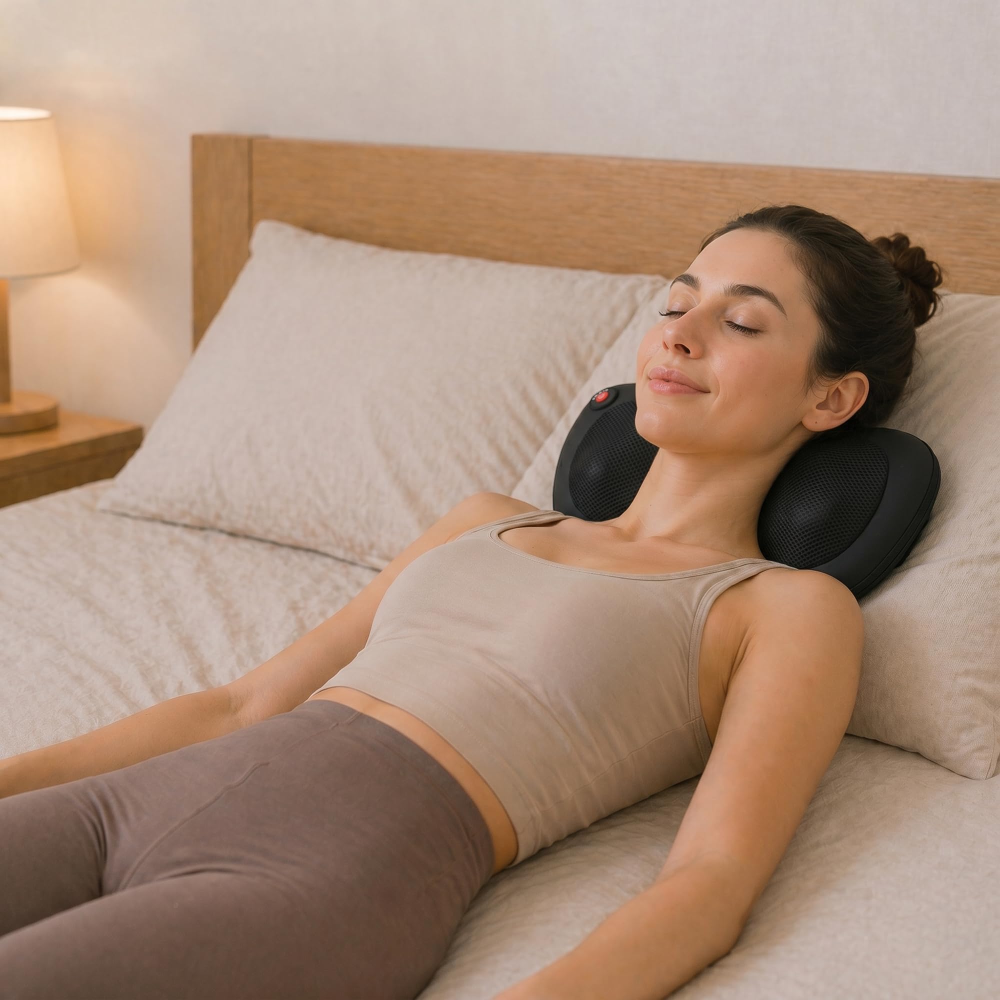 HOMCOM Cojín de Masaje Shiatsu con Calor y 4 Nodos, Amasado Giratorio 3D | Masajeador de Espalda y Cuello, Alivio de la Fatiga Muscular, para Mujer y Hombre, en Casa, Oficina y Coche