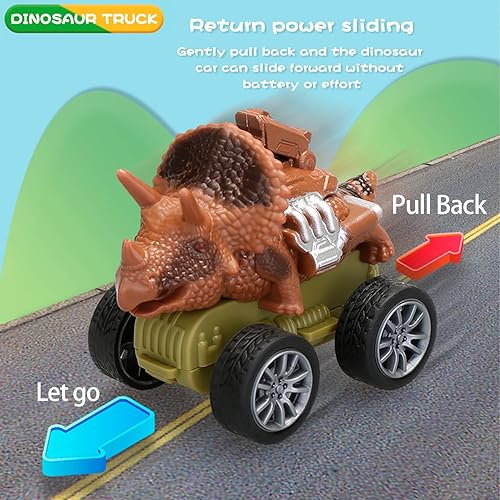 Miniatura 4 de OSQI Camión de dinosaurio 25 en 1 con 5 autos de dinosaurio de tracción hacia atrás, catapulta, 12 figuras de dinosaurios, tobogán y huevos, camión