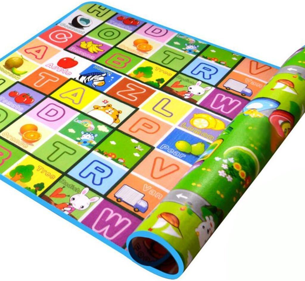 SIMPVALE Baby Crawling Mat Double-Sided Foam Waterproof Floor Mat Drawing Alphabet Figures Animals Pattern 70.8''X47.2''X0.2''