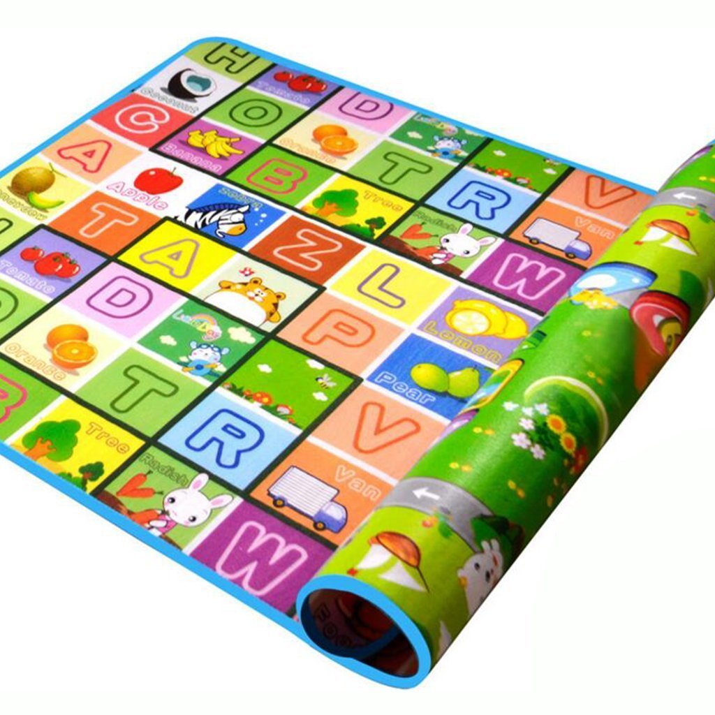 SIMPVALE Baby Crawling Mat Double-Sided Foam Waterproof Floor Mat Drawing Alphabet Figures Animals Pattern 70.8''X47.2''X0.2''