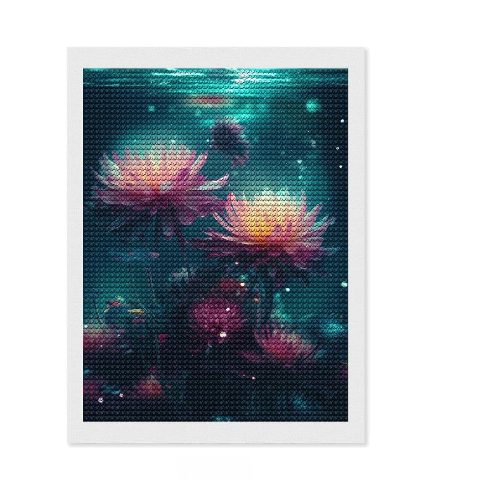 Junmoney Water Flower Neon Artwork Diamond Style Art Kit 12"x16", Boho Decor, Gift Idea, Farmhouse Decor, Winter Craft, Artistic Hobby