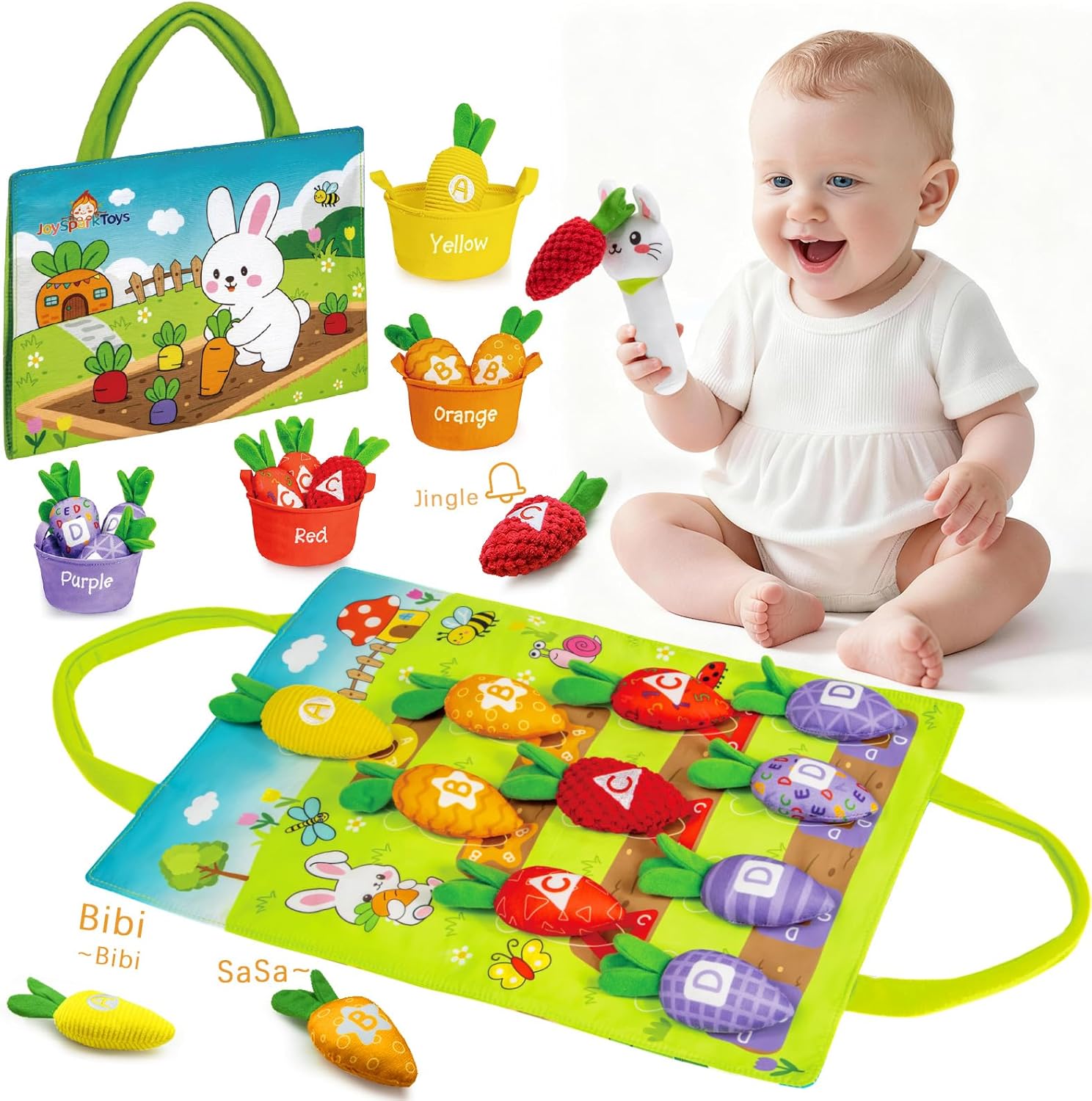 Montessori Toys for 1 Year Old, My First Carrot Garden Baby Toy with Color Sorting, Crinkle & Rattle, Fine Motor Skills, Educational Sensory Toys for 1 2 3 Year Old Boy Girl Gifts Birthday Easter