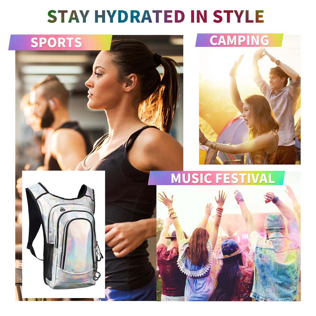 Trinkrucksack, Trinkrucksack mit 2L Trinkblase, Festival Essential Water Rucksack, Leichter Trinkbeutel Hydropack Hydropack für Laufen, Radfahren, Musikfestival-Ausrüstung, Rave