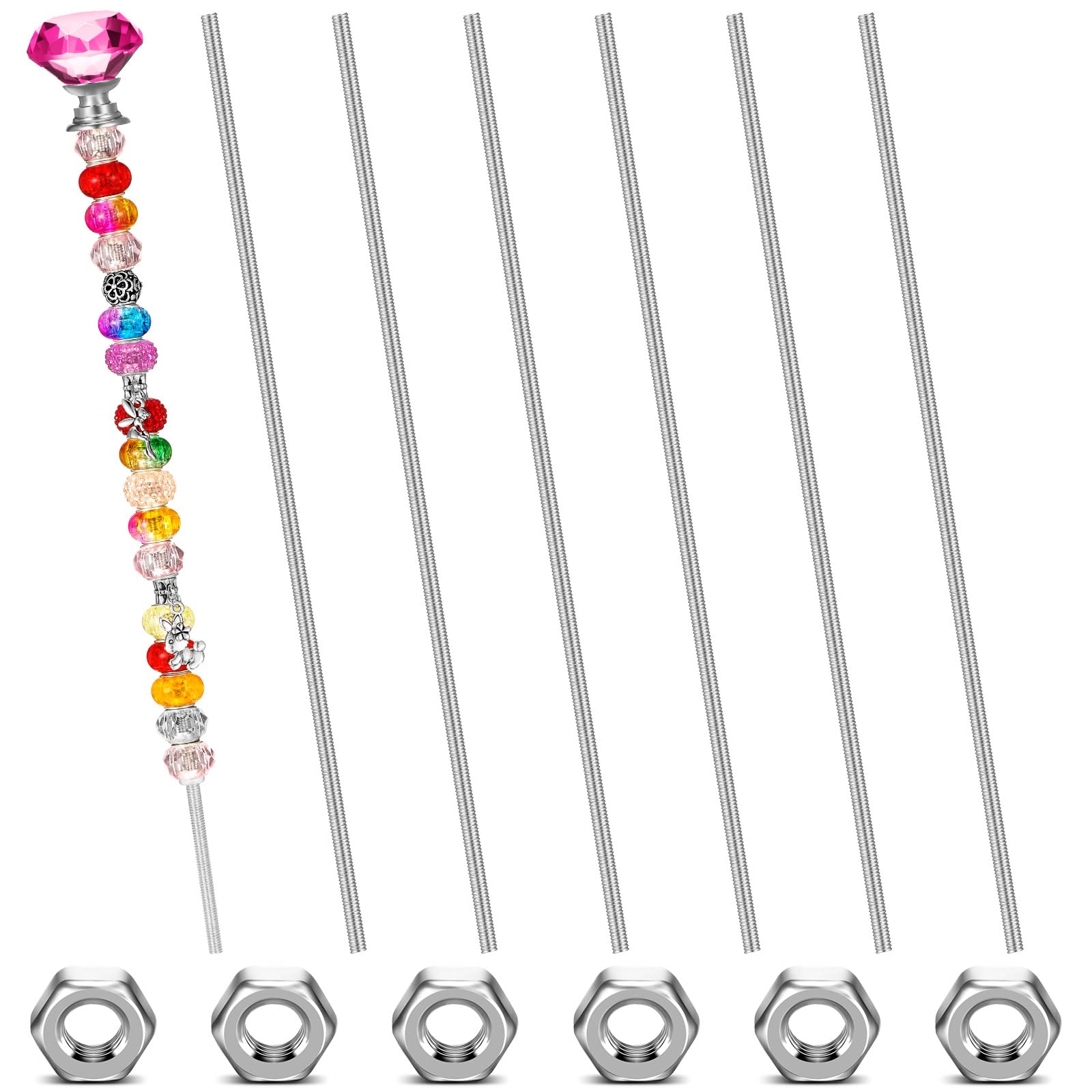 LEIFIDE 8/32 Inch 4mm Threaded Rod with Hex Nuts 4mm Stainless Steel Threads Studs Rods Stainless Steel Fully Threaded Hex Nuts for Beaded Garden