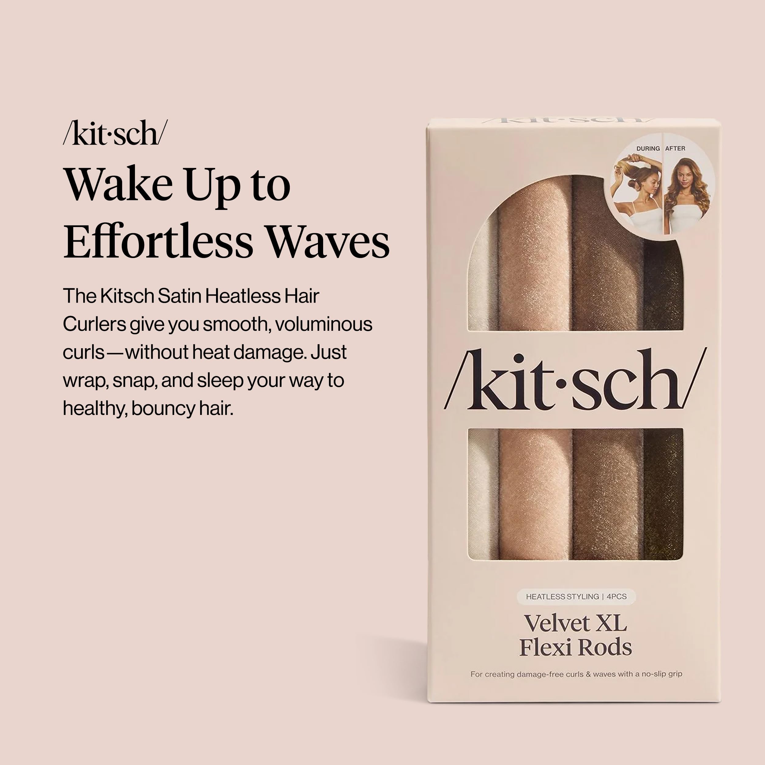 Kitsch Varilla rizadora de terciopelo sin calor, varilla flexible jumbo, rizador de cabello sin calor para rizos nocturnos, rizadores de pelo suaves para dormir, rizadores sin calor para mujeres
