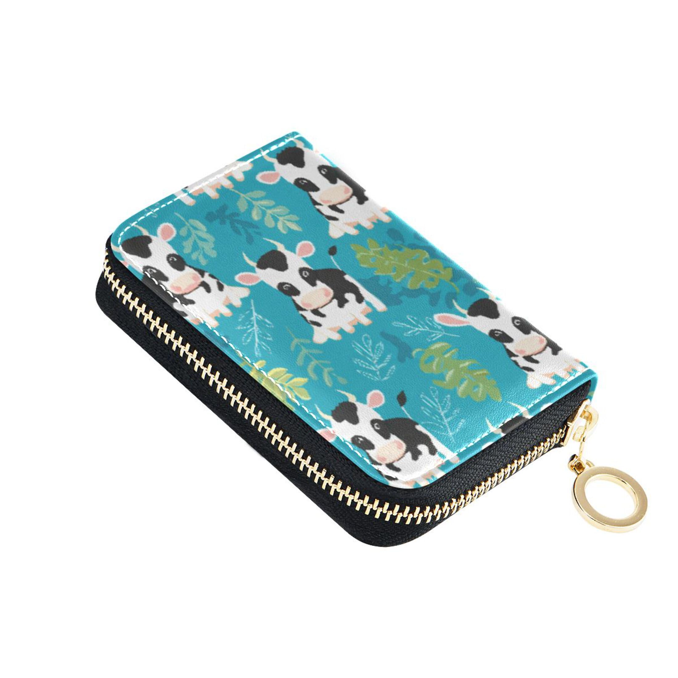 Burbuja Cow Leaves Credit Card Holder for Women Men RFID Blocking, Leather Accordion Zipper Card Case Wallet 11 Slots
