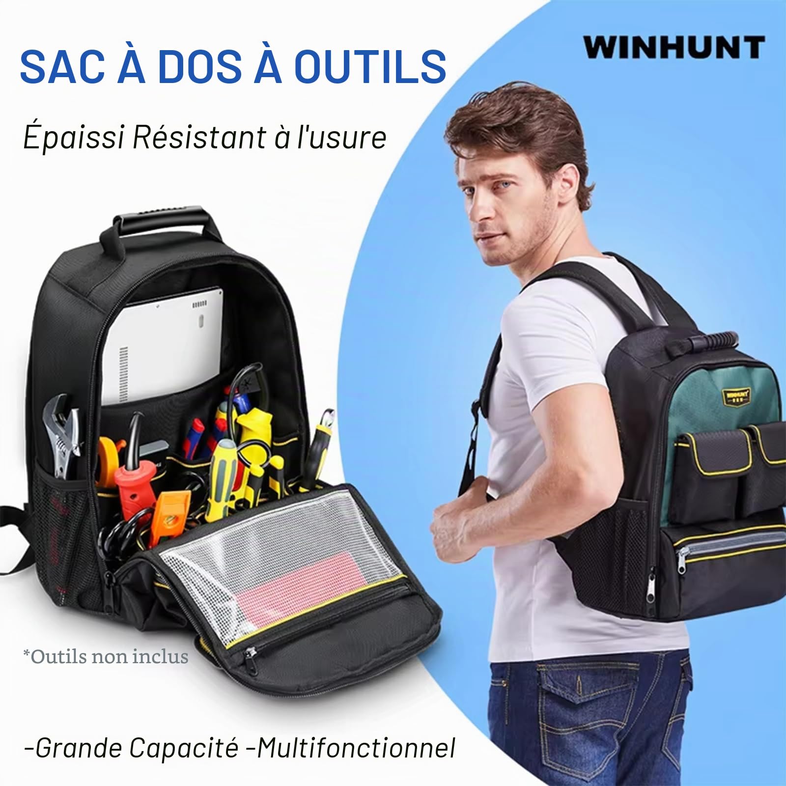 Sac à dos multi-poches pour outils d'électricien
