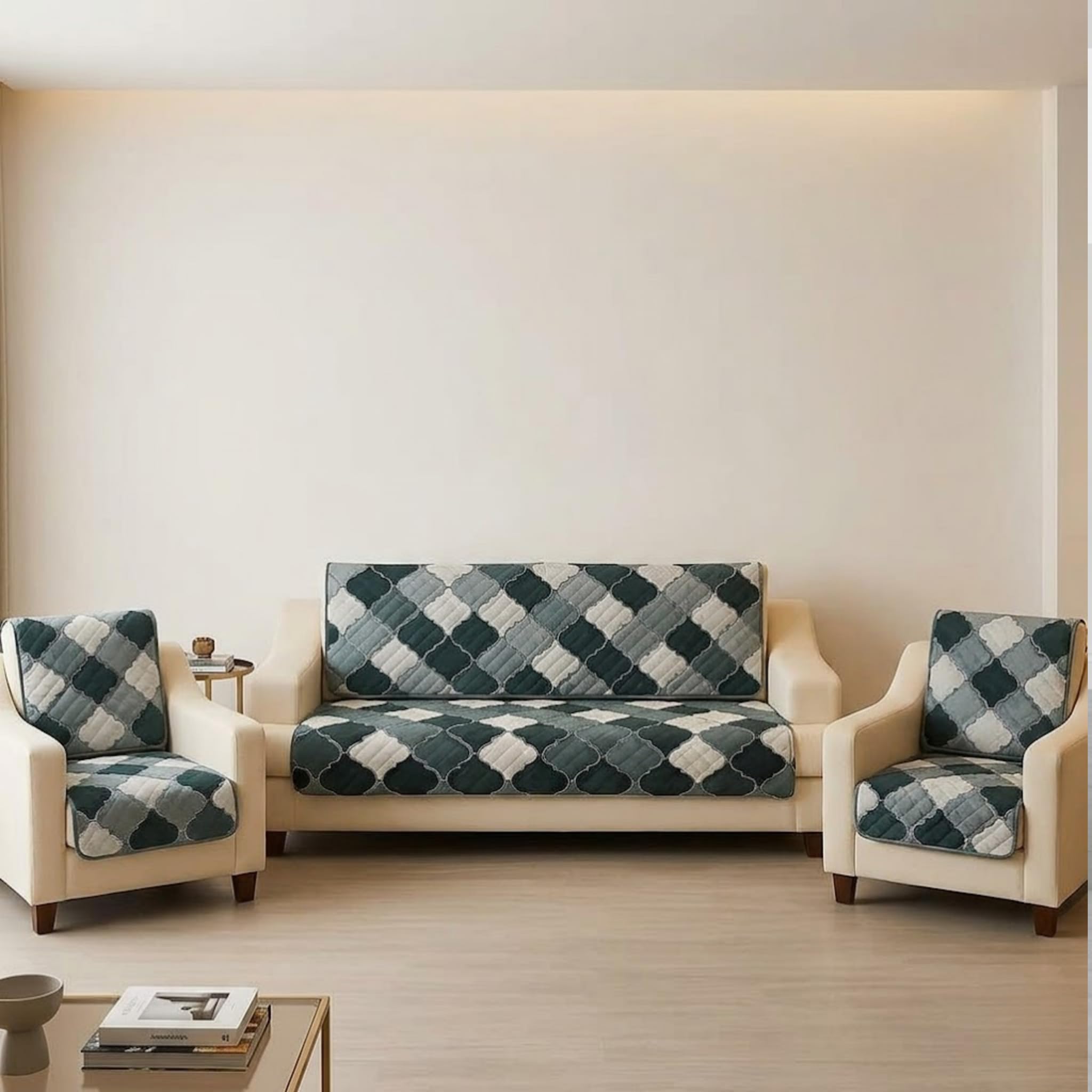 Velvet Quilted Sofa Cover Set - 5 Seater Protection -16 Velvet Quilted Sofa Cover Set - 5 Seater Protection -16