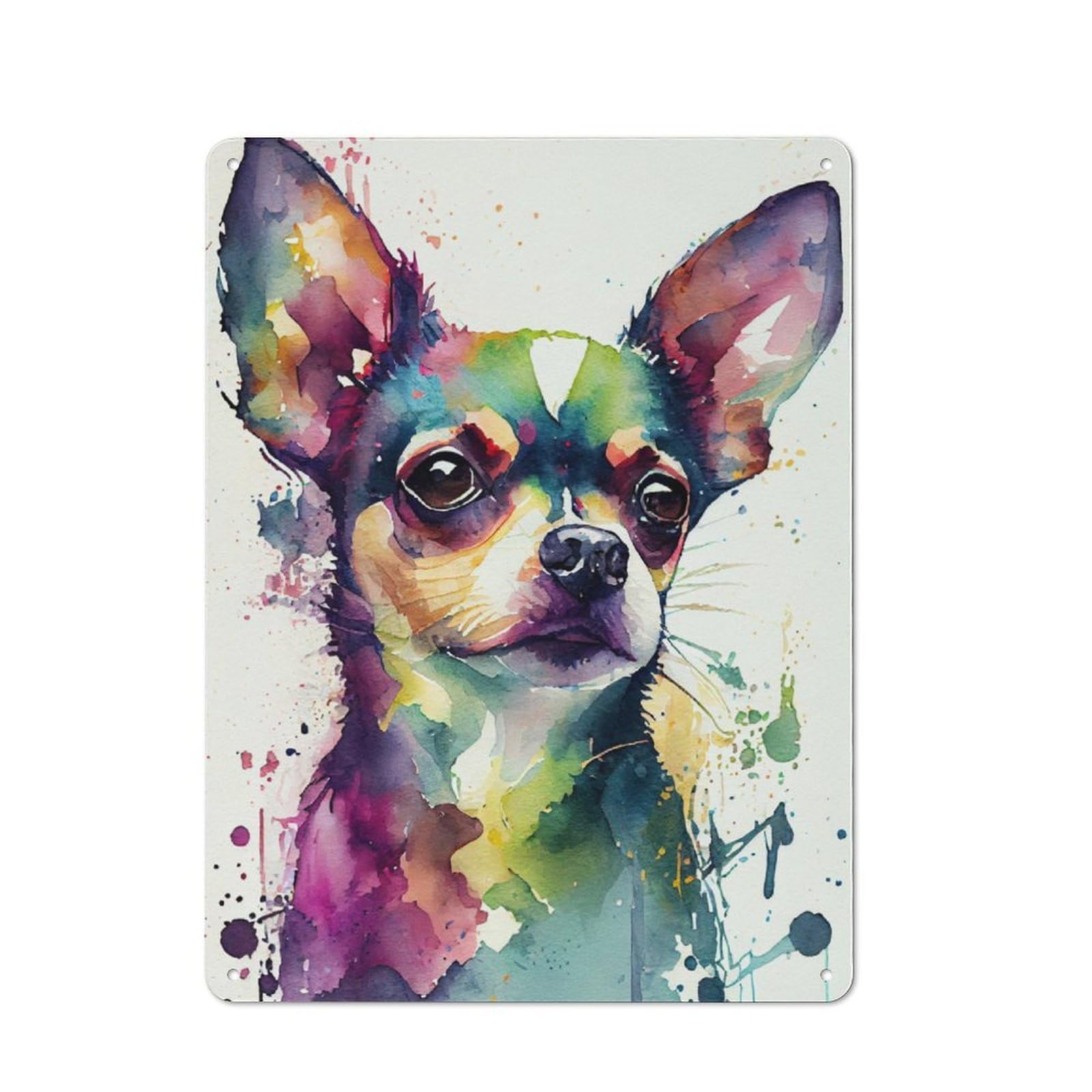 Junmoney Chihuahua Watercolor Rustic Metal Sign 40X30cm Featuring For Hallway Wall, For Collectors Decorating Hallways And Entrance Areas