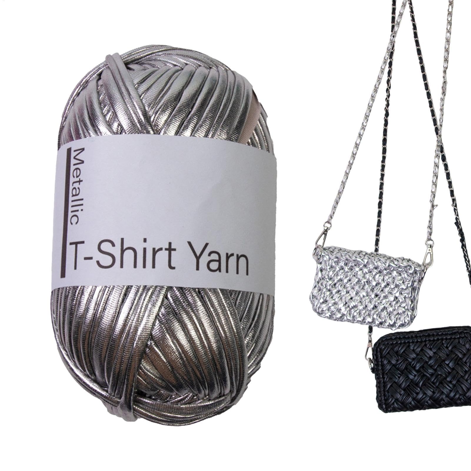 Metallics T-Shirt-Garn – Glänzendes Häkelgarn Aus Polyester, 100 G Rolle, Ca. 40 M, 1,8 Cm Breit
