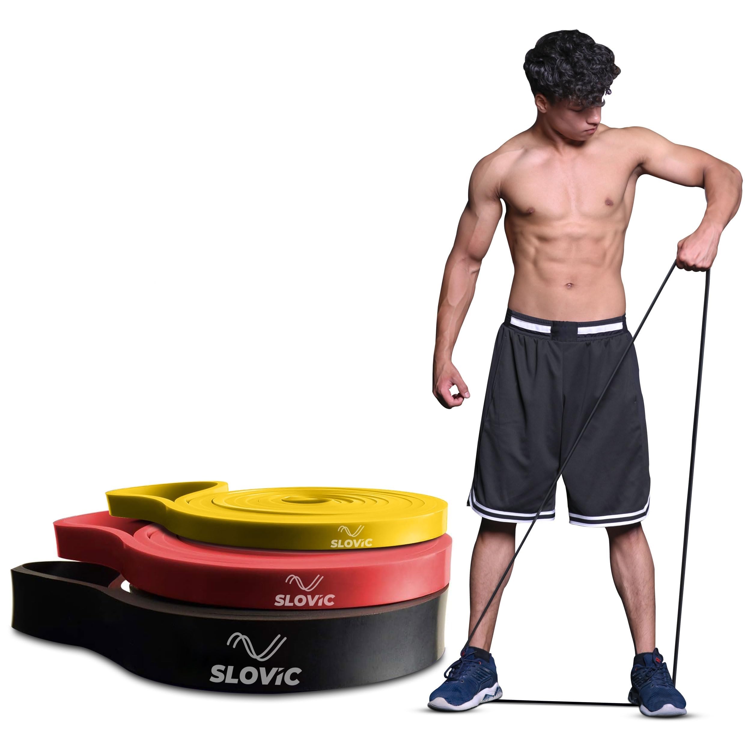 SLOVIC Resistance Bands for Men and Women | Resistance Band Set & Exercise Bands for Workout | Resistance Band for Pull Up | Gym Equipment for Home Workout| Natural and Unbreakable Rubber Set of 3