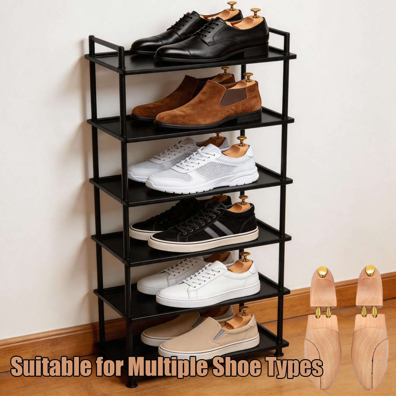 Hormas para Zapatos de Madera Hombre Mujer, Horma Zapatos Ajustable Ensanchador y Moldeador de Calzado, Shoe Tree de Cedro con Calzador, Mantiene Forma del Zapato, 1 Par, 41-42